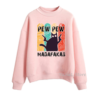 Pew Pew Madafakas bluzy kobiety śmieszne czarny kot Gangster z pistoletem Meme Retro sudadera mujer graficzny sweter femme dres 1